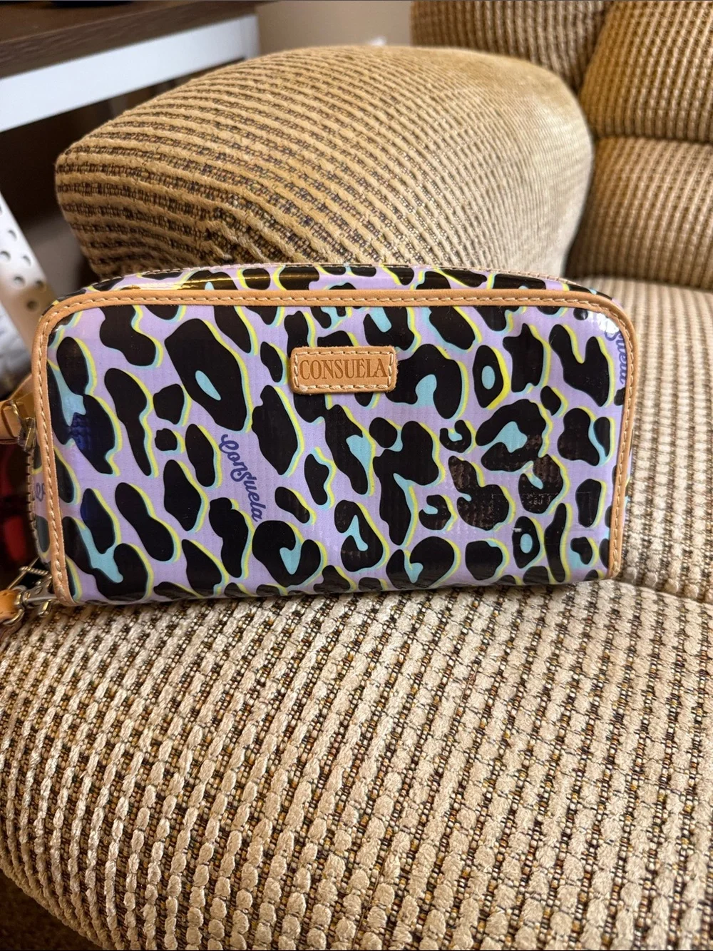 Consuela Lavender Aqua Leopard Zip Wallet